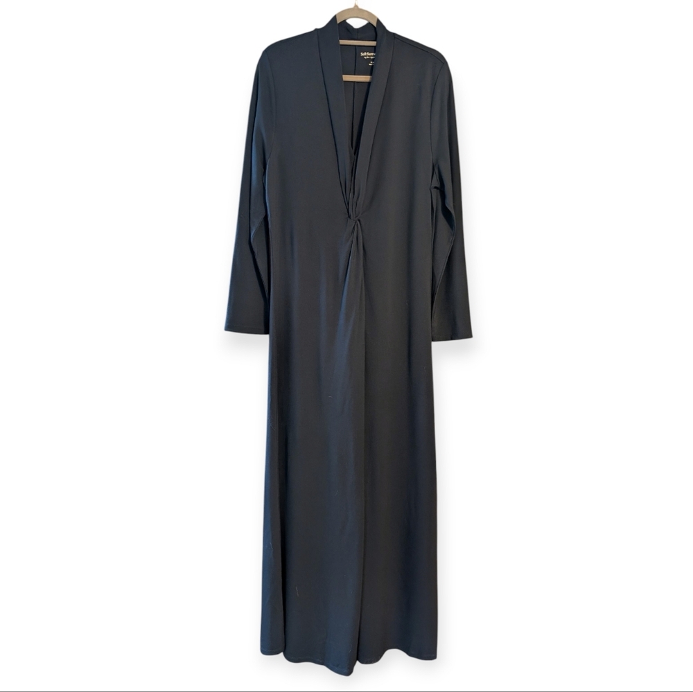 Soft Surroundings Women Black Lagia Jersey Ponte Dress Shawl Knot Detail Maxi